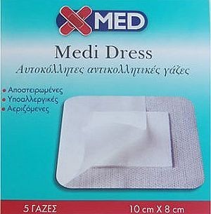 XMED Medi Dress Αυτοκόλλητες Αντικολλητικές 5 Γάζες 10cmX8 